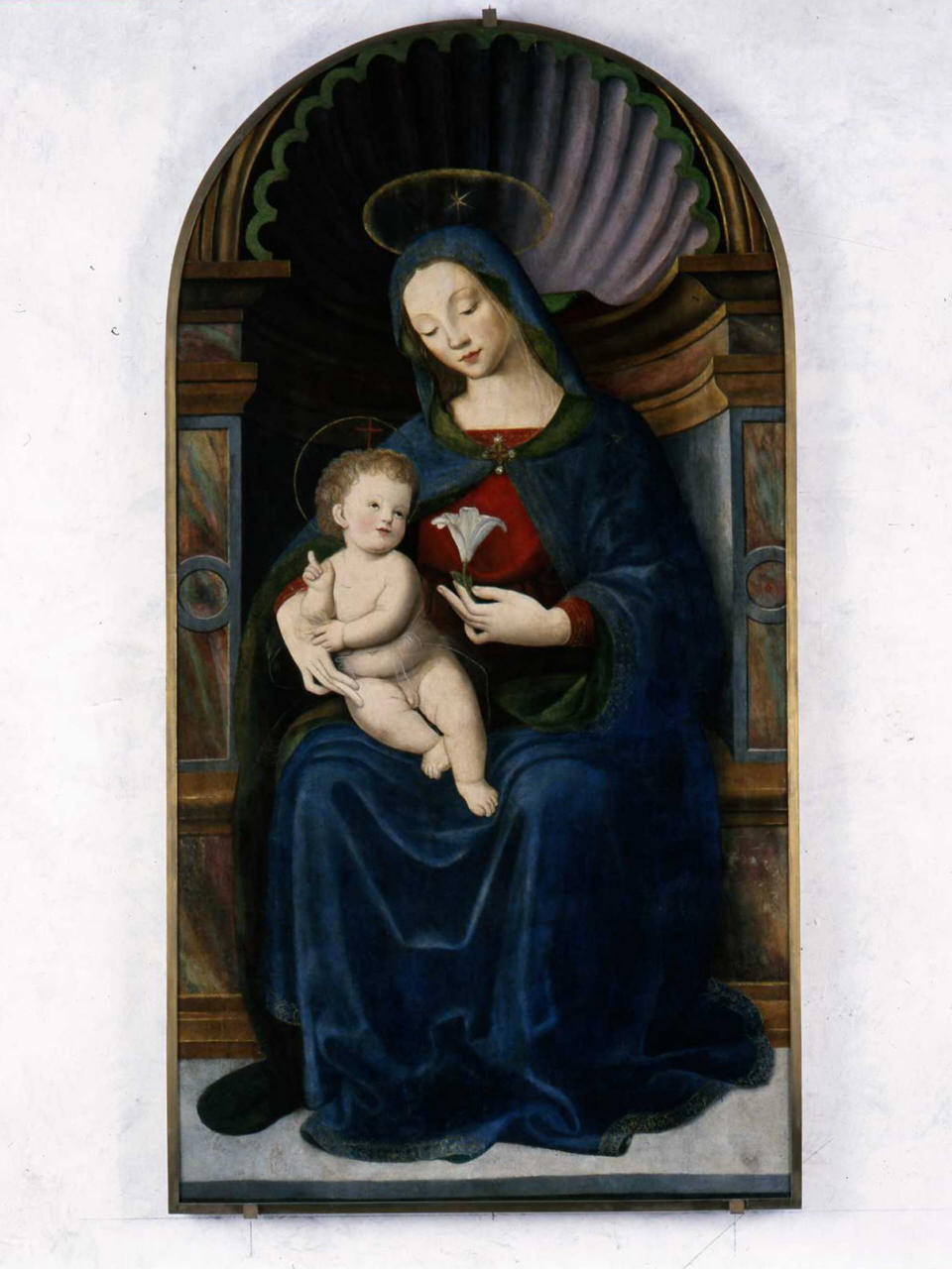 Madonna del Giglio, Madonna con Bambino in trono (dipinto) di Carli Raffaello detto Raffaellino del Garbo (fine/inizio secc. XV/ XVI)