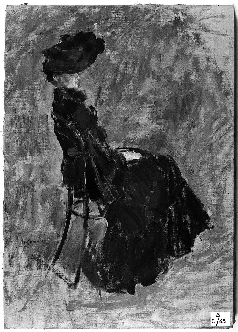 figura femminile seduta (dipinto) di Coromaldi Umberto (fine sec. XIX)