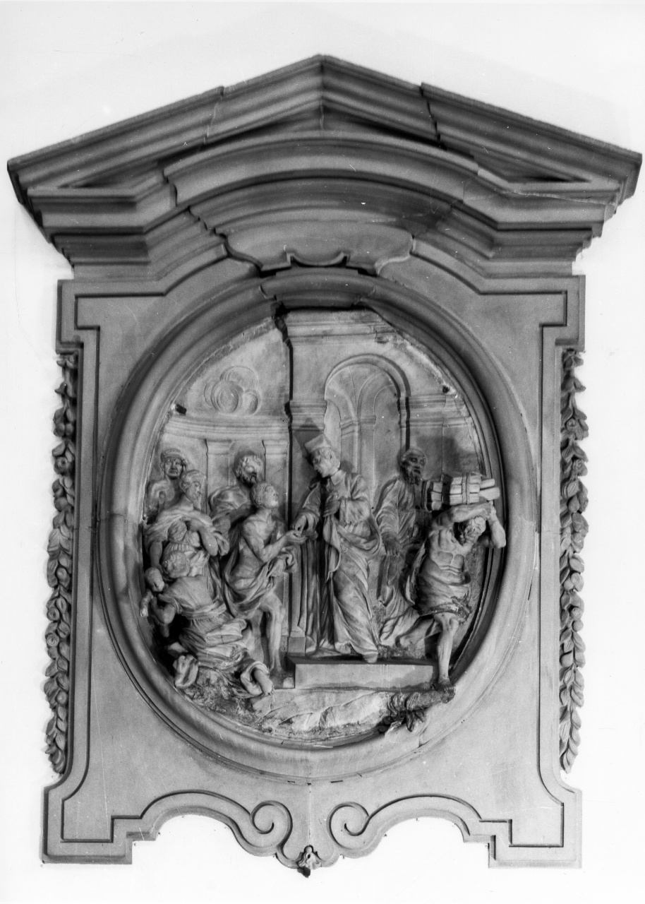 San Filippo Neri vende i propri libri e dona il ricavato ai poveri (rilievo) di Montauti Antonio (sec. XVIII)