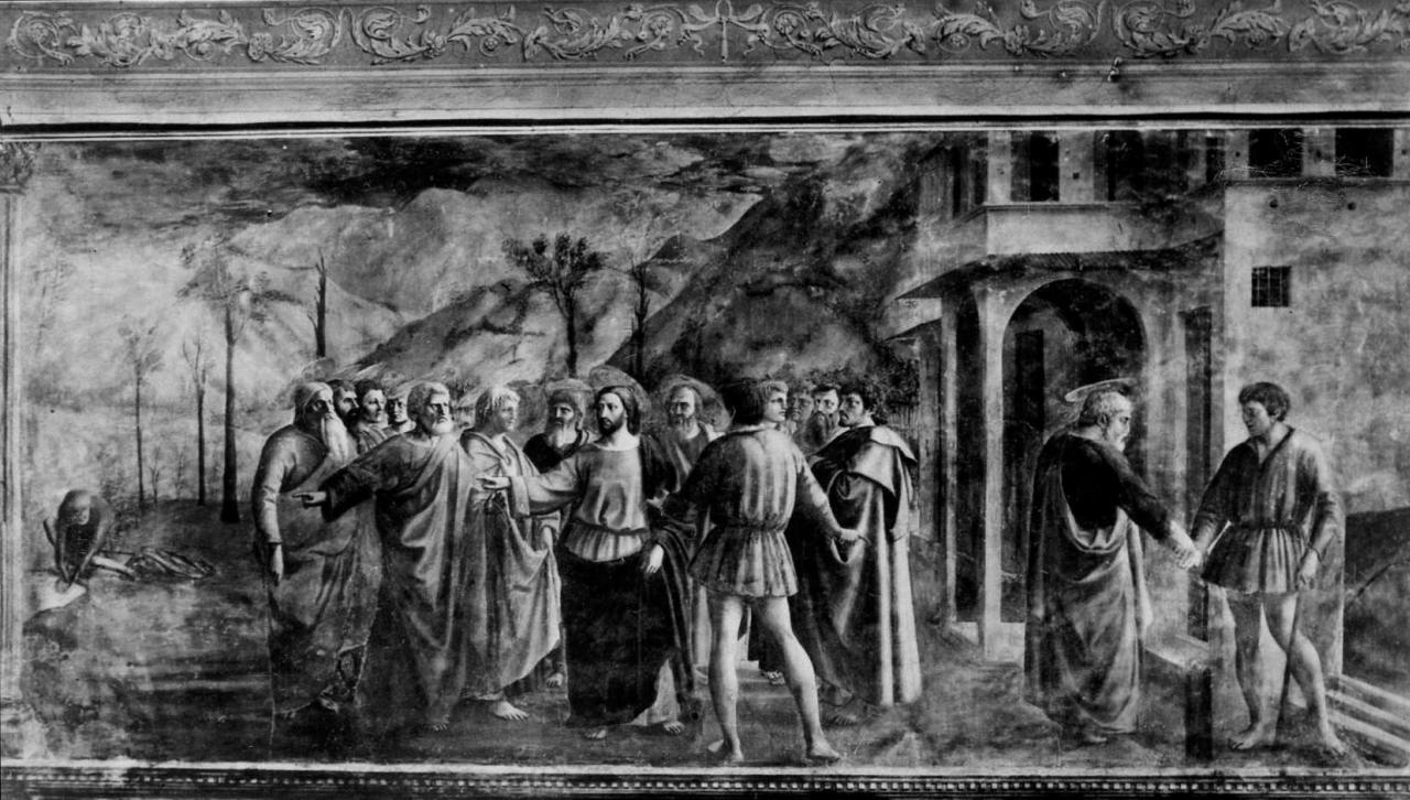 tributo della moneta (dipinto) di Cassai Tommaso di Ser Giovanni detto Masaccio, Fini Tommaso detto Masolino da Panicale (sec. XV)
