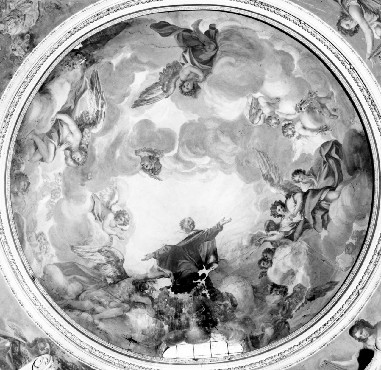 S. Alberto Carmelitano in gloria e le Virtù Cardinali (dipinto) di Rosi Agostino (sec. XVIII)
