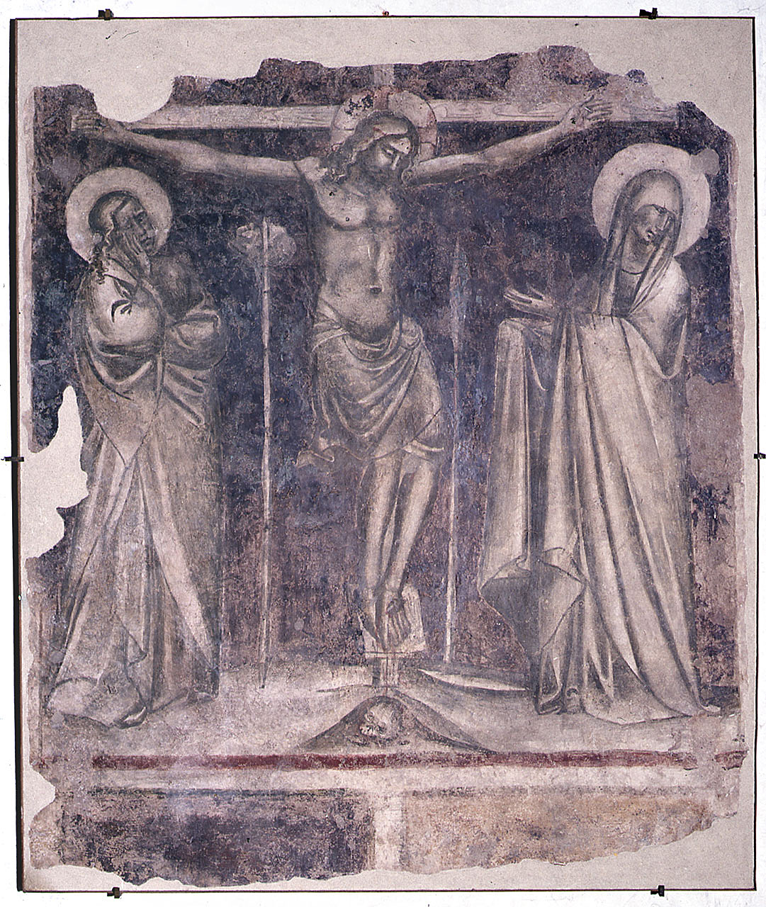 crocifissione di Cristo con la Madonna e san Giovanni evangelista (dipinto) - ambito italiano (fine/inizio secc. XIV/ XV)
