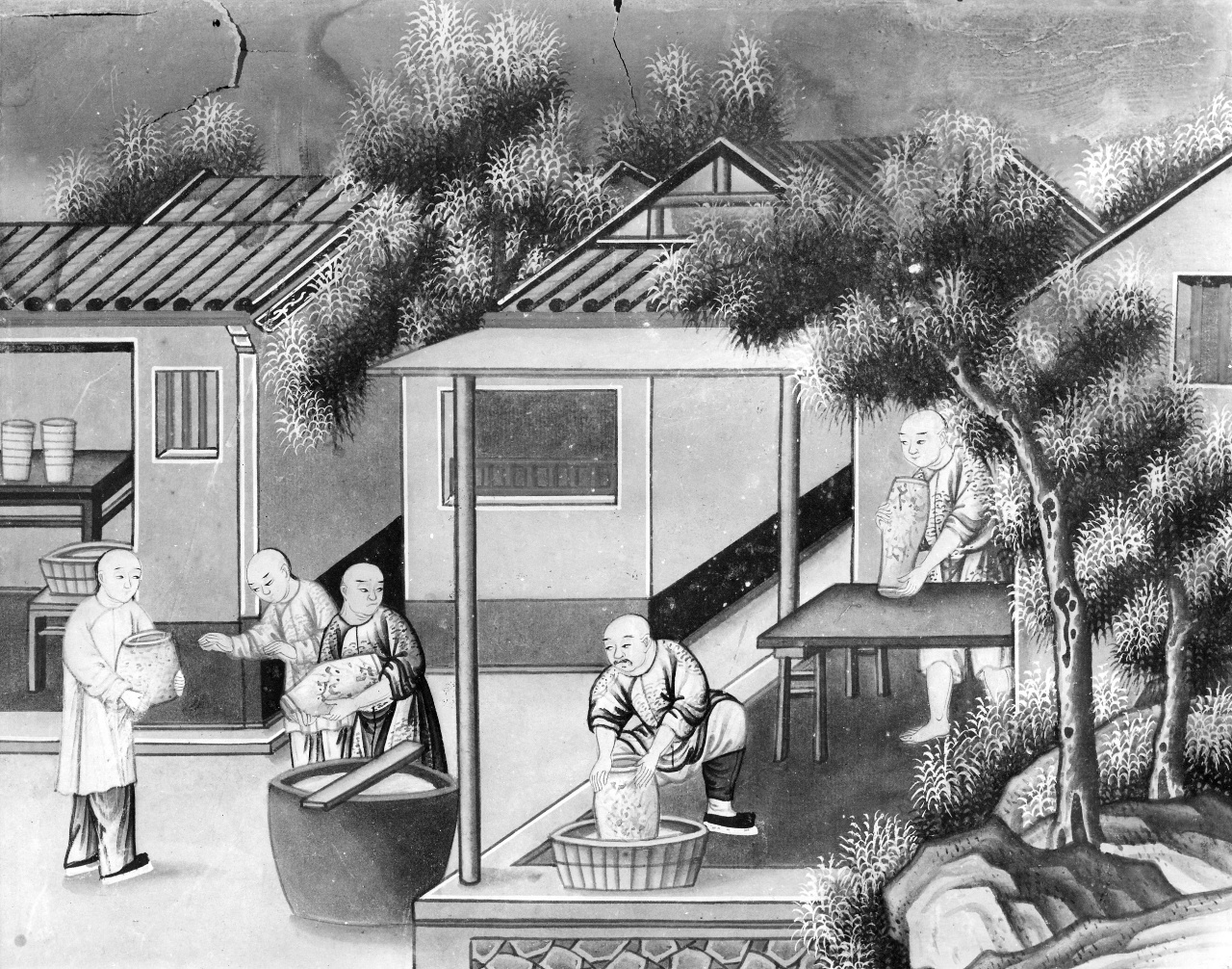 atelier di vasaio cinese (dipinto) - ambito cinese (sec. XVIII)