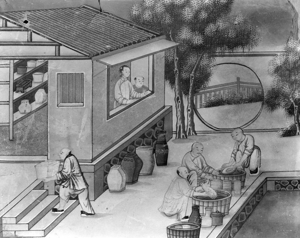 atelier di vasaio cinese (dipinto) - ambito cinese (sec. XVIII)