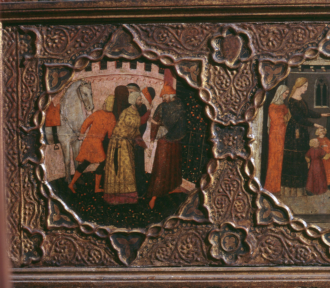 arrivo di Saladino alla casa di Torello (formella) - bottega fiorentina (fine/inizio secc. XIV/ XV)