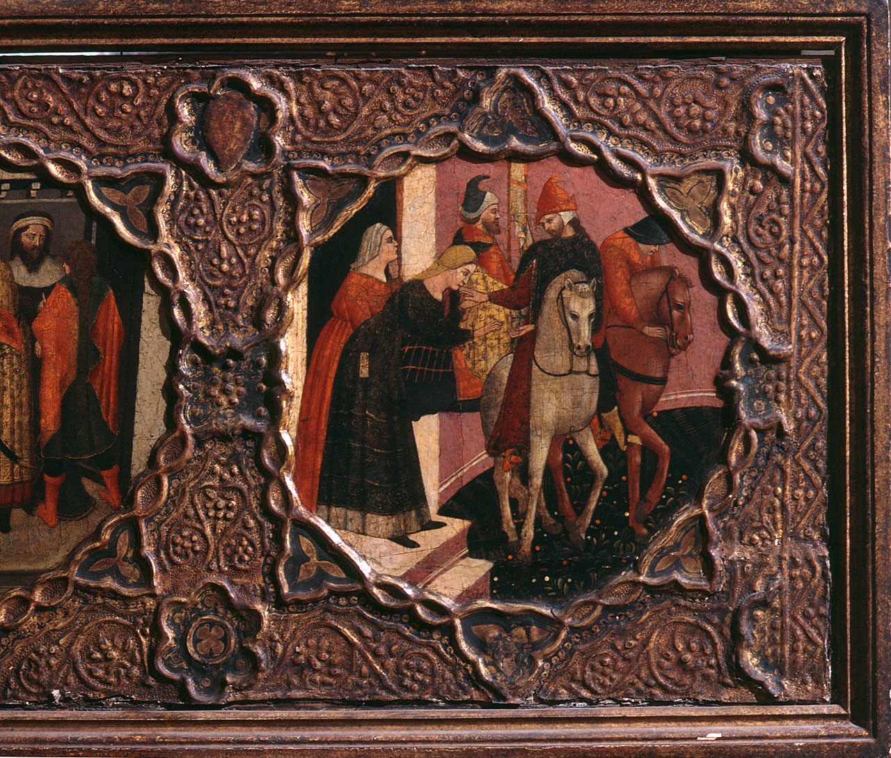 partenza di Saladino dalla casa di Torello (formella) - bottega fiorentina (fine/inizio secc. XIV/ XV)