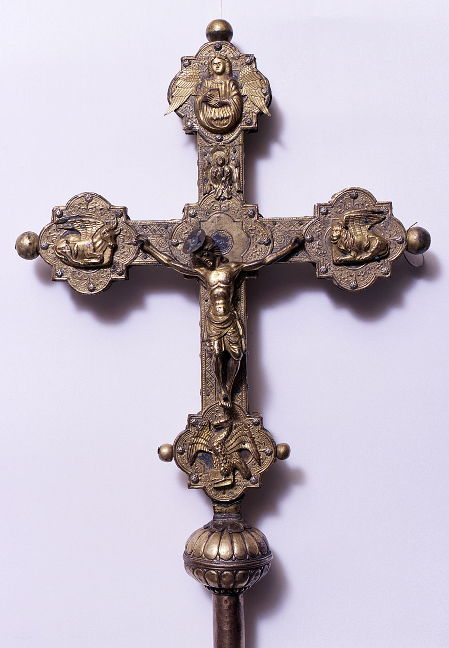 Cristo crocifisso, simboli degli Evangelisti (croce processionale) - bottega lombarda (?) (sec. XV)