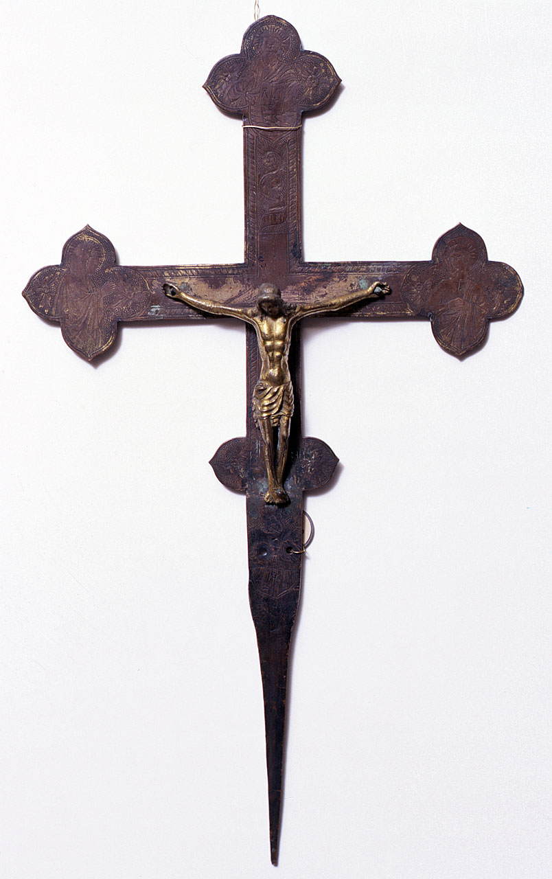 Cristo crocifisso, dolenti, Dio Padre (croce processionale) - bottega toscana (sec. XV)