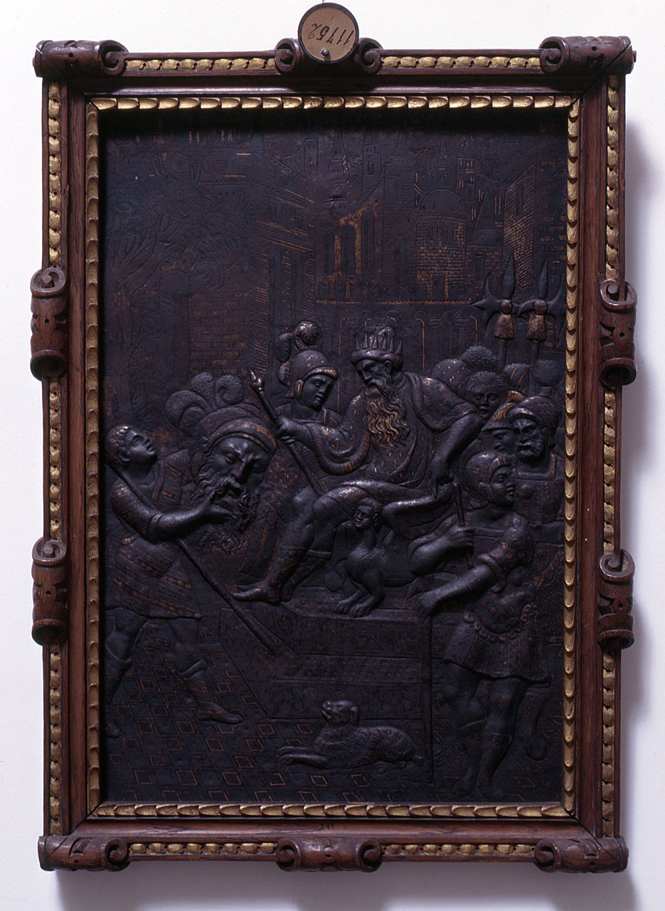 David presenta la testa di Golia a Saul (rilievo) - bottega veneto-lombarda (fine/inizio secc. XV/ XVI)