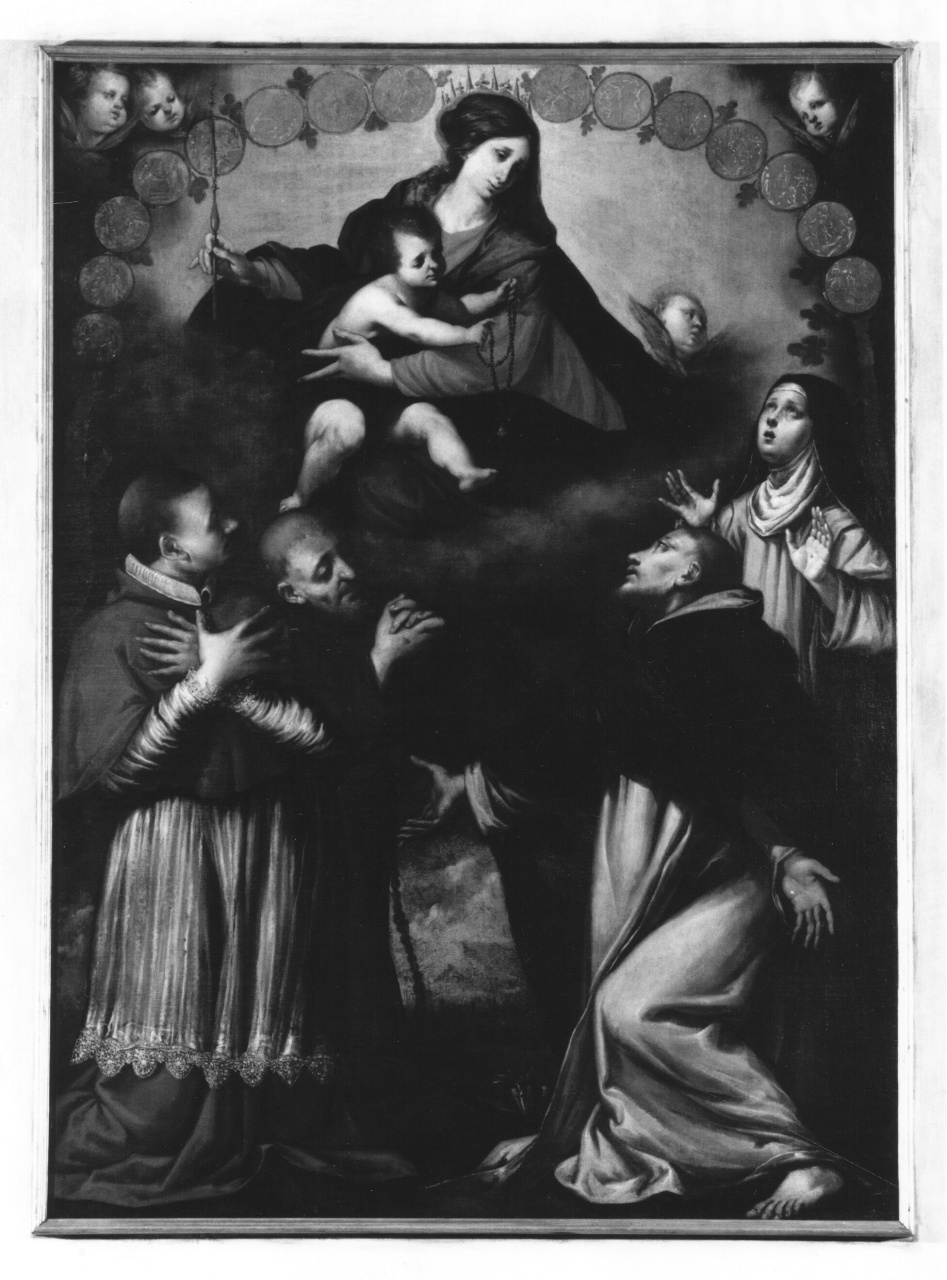 Madonna del Rosario, Madonna del Rosario con San Domenico, Santa Caterina da Siena, San Carlo Borromeo, San Francesco d'Assisi (dipinto) - ambito fiorentino (secondo quarto sec. XVII)