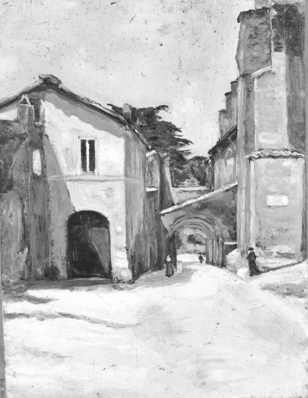 paesaggio con architetture (dipinto) di Baduel Maria Teresa (sec. XX)