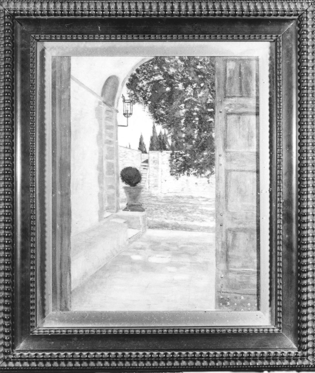 veduta di un cortile (dipinto) di Baduel Maria Teresa (sec. XX)