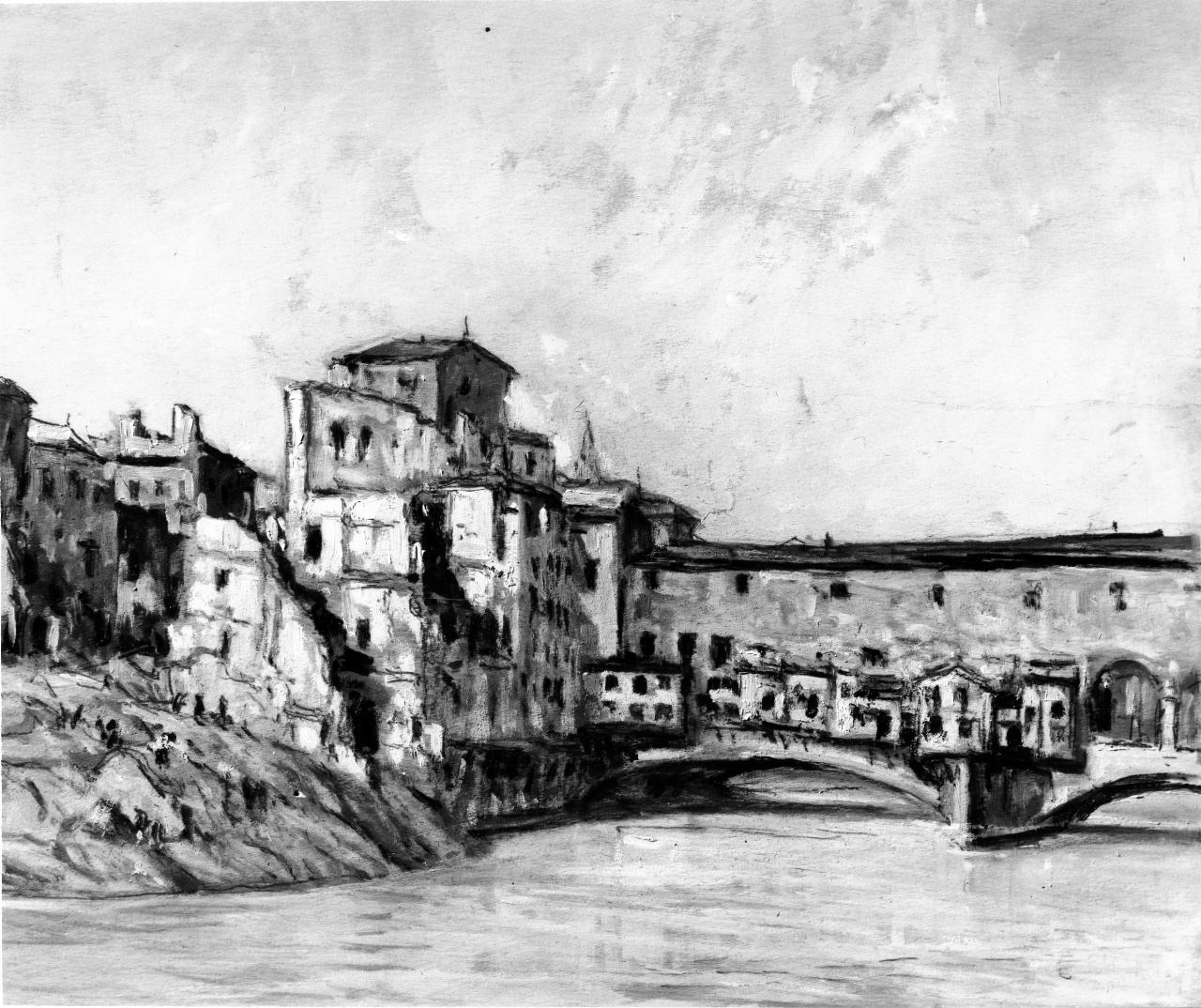 veduta di via dei Bardi col ponte Vecchio a Firenze (dipinto) di Chini Galileo (sec. XX)
