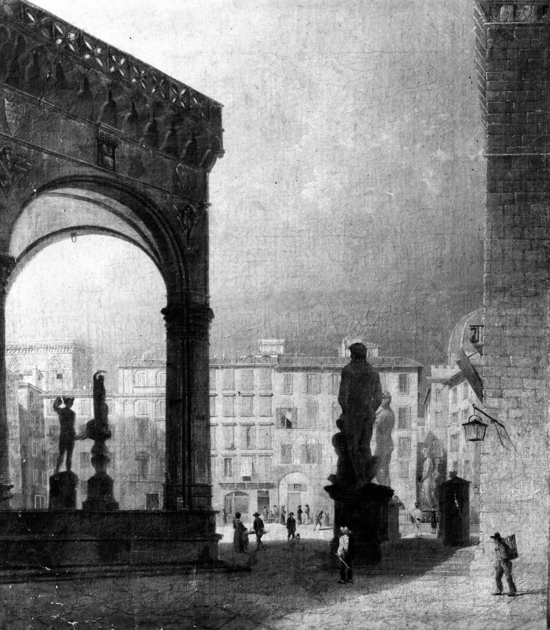veduta di piazza della Signoria a Firenze (dipinto) - ambito fiorentino (secondo quarto sec. XIX)