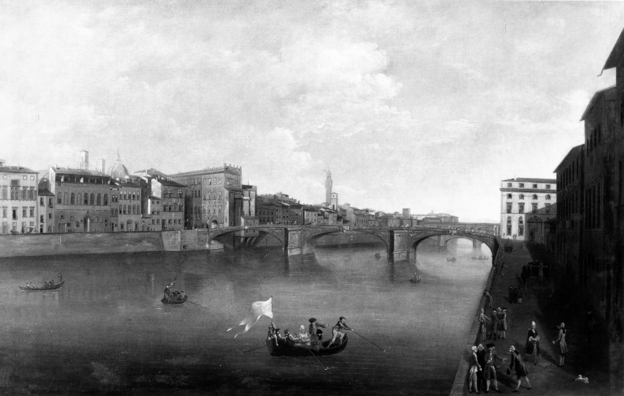 veduta del lungarno Guicciardini e del ponte S. Trinita a Firenze (dipinto) di Patch Thomas (seconda metà sec. XVIII)