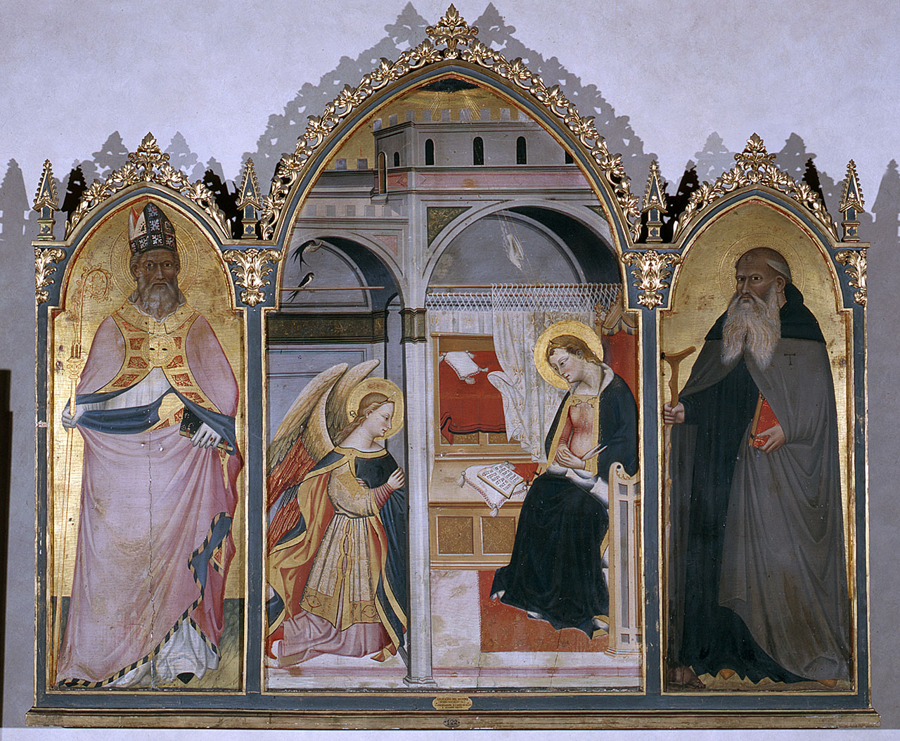 Annunciazione fra i Santi Nicola di Bari e Antonio Abate (trittico) di Giovanni del Biondo (terzo quarto sec. XIV)