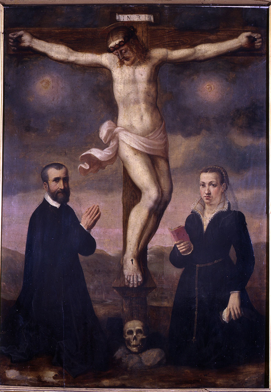 Cristo crocifisso con due donatori (dipinto) - ambito fiorentino (seconda metà sec. XVI)