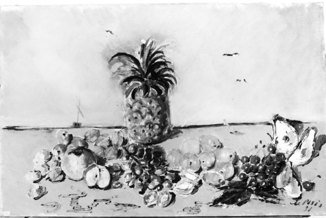 Natura morta marina con ananas, marina con natura morta (dipinto) di De Pisis Filippo (sec. XX)