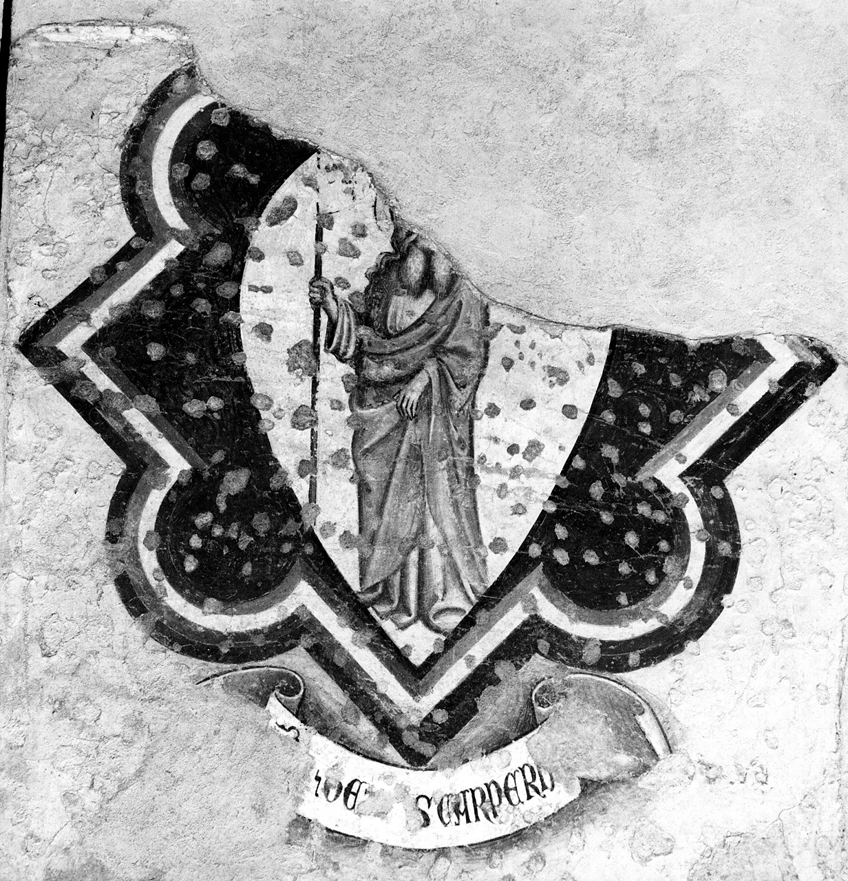 stemma comunale della Podesteria di Scarperia in cornice mistilinea (dipinto, frammento) - ambito toscano (primo quarto sec. XV)