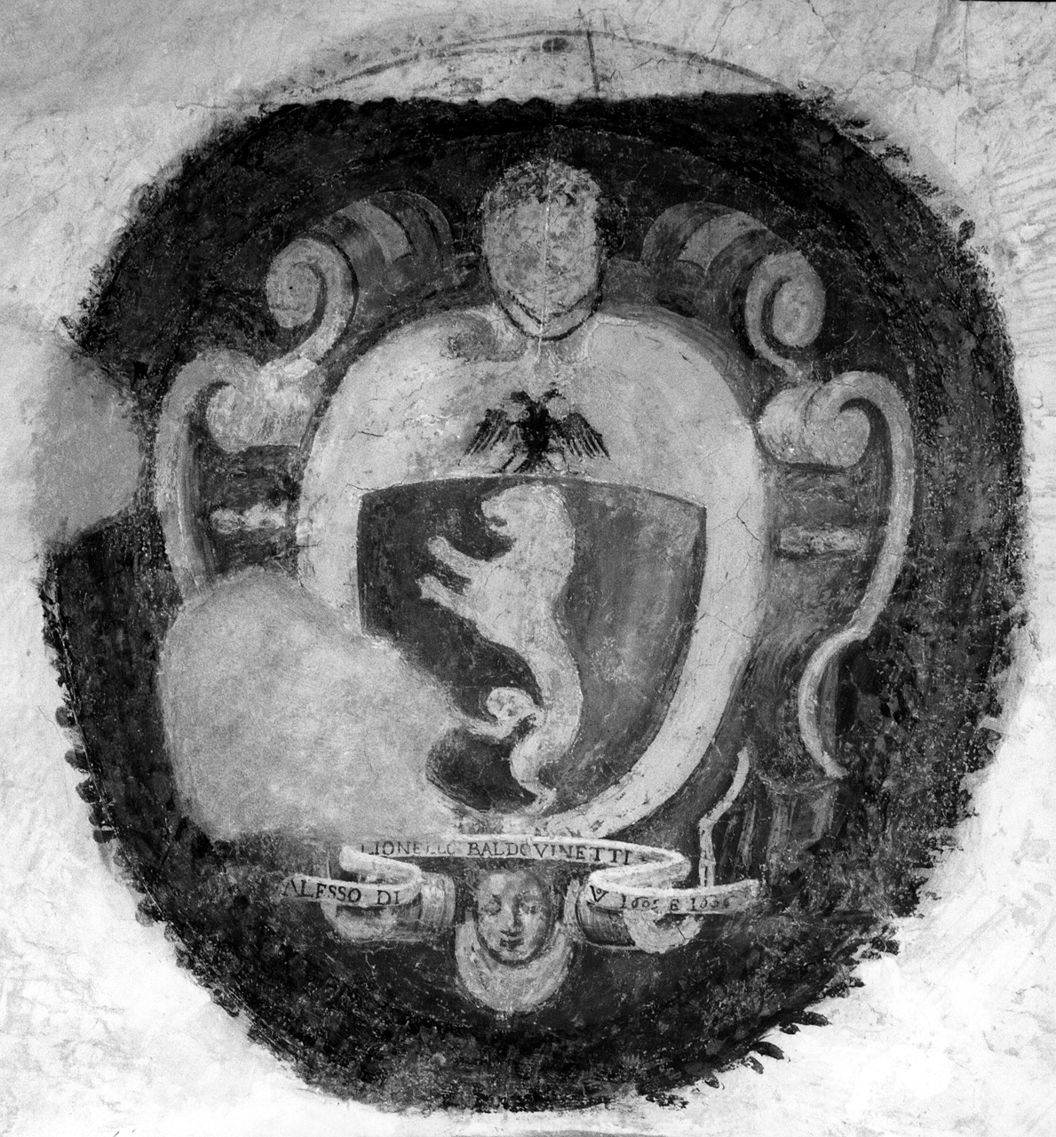 stemma gentilizio della famiglia Baldovinetti in clipeo laureato (dipinto) - ambito toscano (sec. XVII)