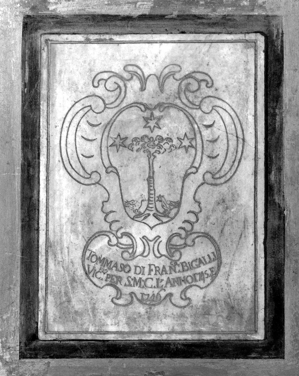 stemma gentilizio della famiglia Bigalli (lapide) - ambito toscano (sec. XVIII)