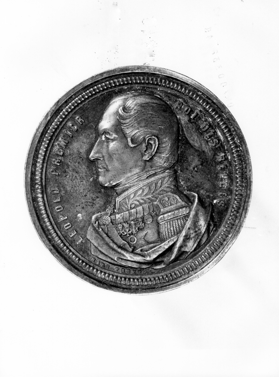 testa di Leopoldo I del Belgio, (recto)// corona d'alloro, (verso) (medaglia) di Hart Laurent Joseph (sec. XIX)