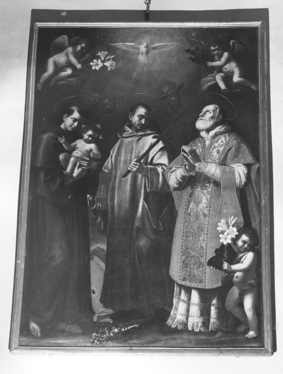 San'Antonio da Padova, San Bruno e San Filippo Neri (dipinto) di Fidani Orazio (cerchia) (sec. XVII)