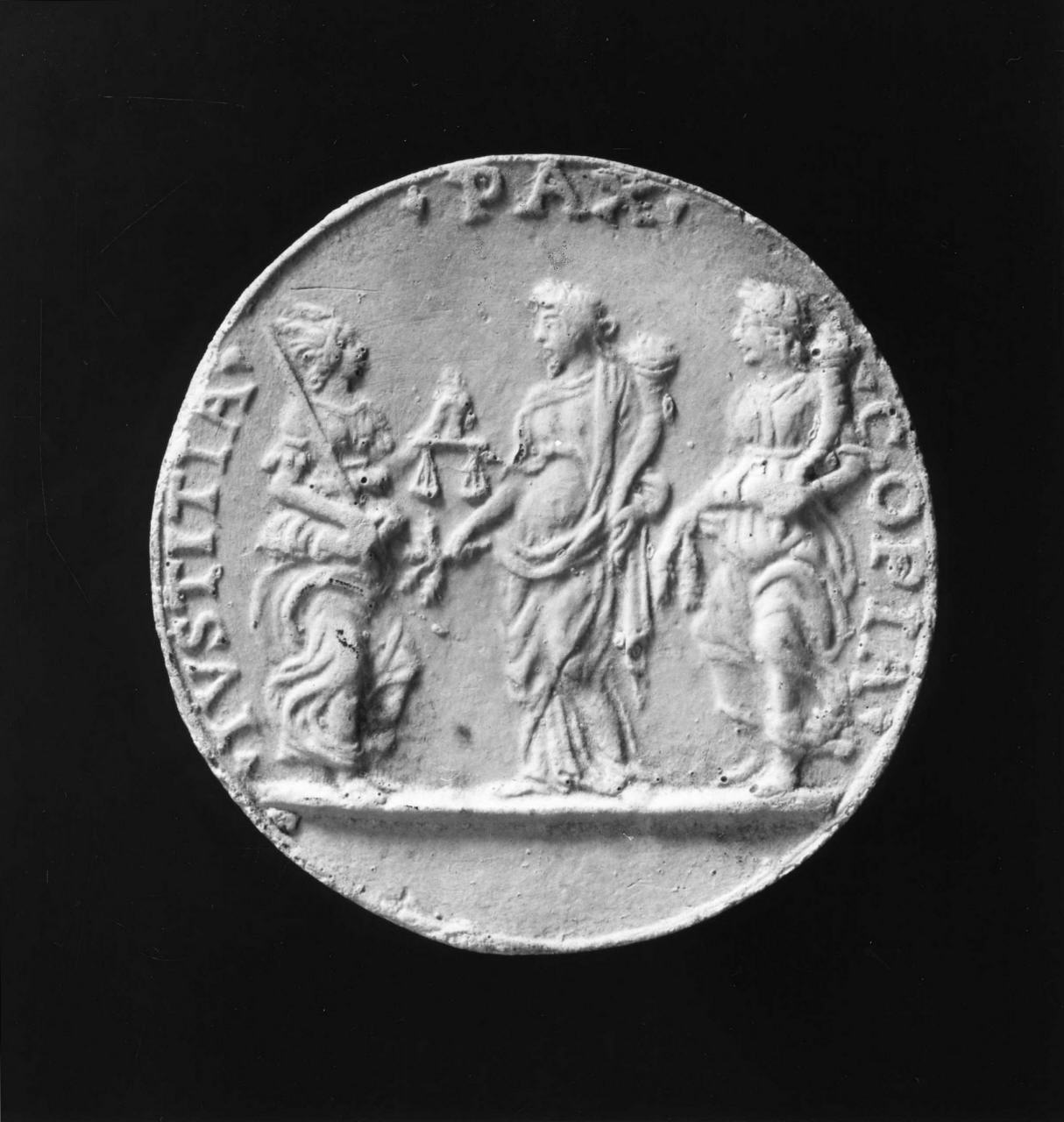 Giustizia, Pace e Abbondanza (calco di medaglia) di Lelli Oronzio (bottega) (sec. XIX)