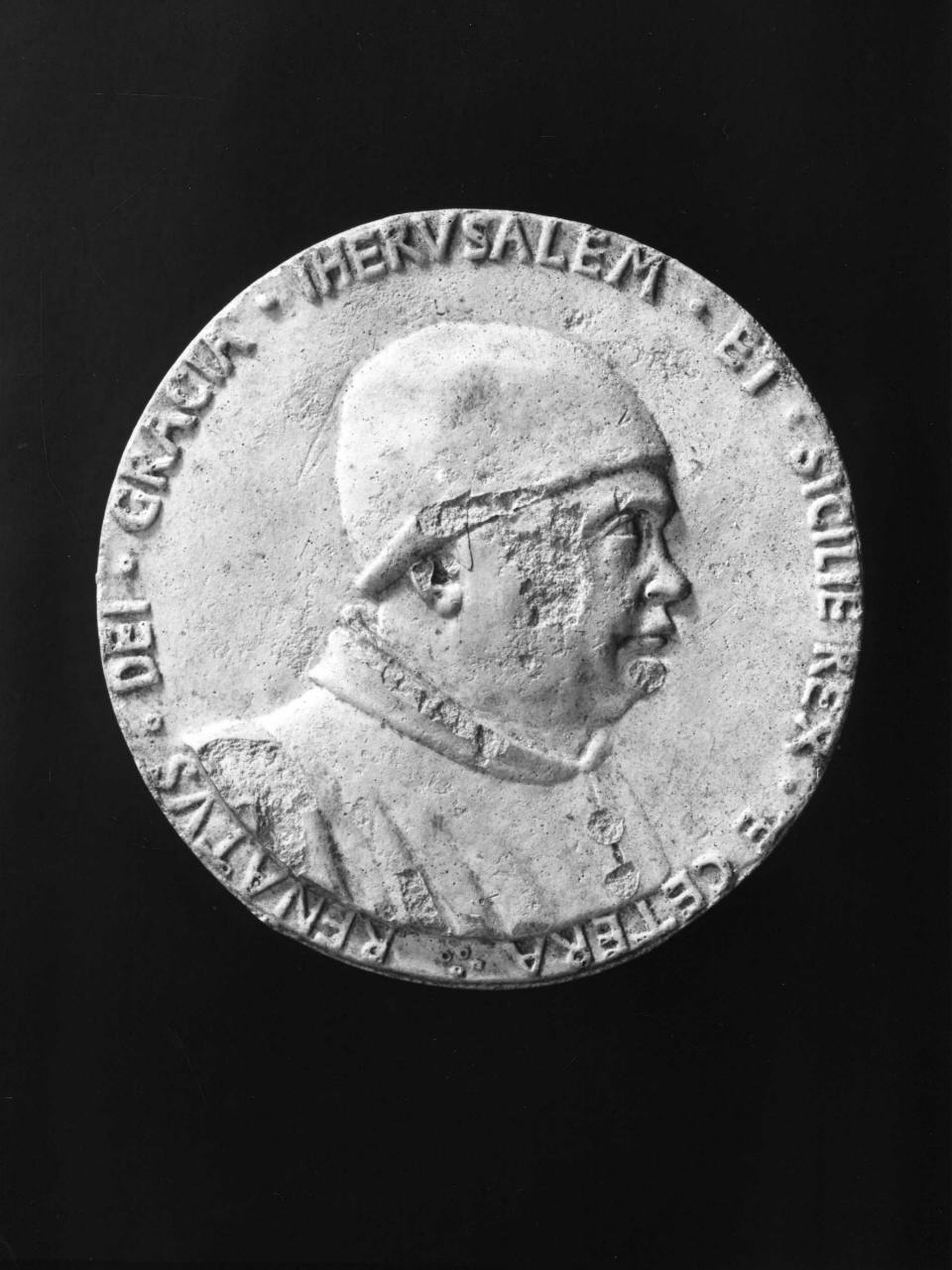 ritratto di Renato d'Angiò (calco di medaglia) di Lelli Oronzio (bottega) (sec. XIX)