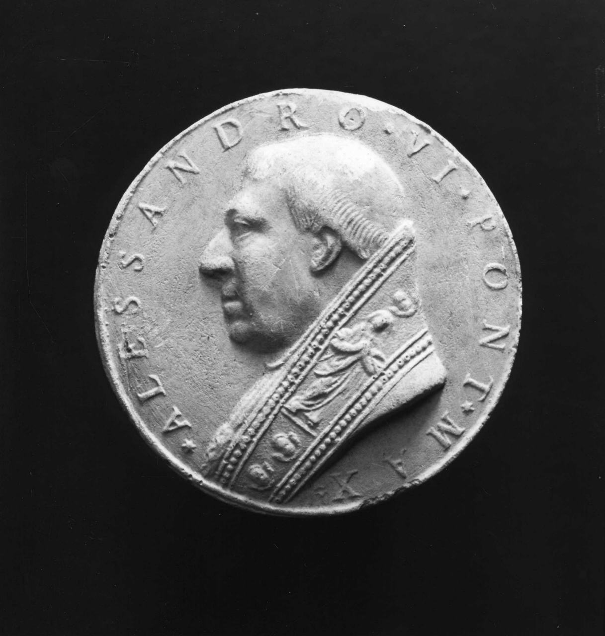 ritratto di papa Alessandro VI (calco di medaglia) di Lelli Oronzio (bottega) (sec. XIX)