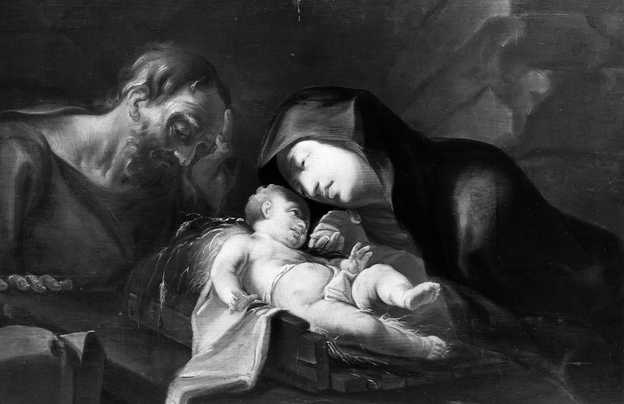 Madonna e San Giuseppe in adorazione di Gesù Bambino (dipinto) - ambito toscano (sec. XVII)