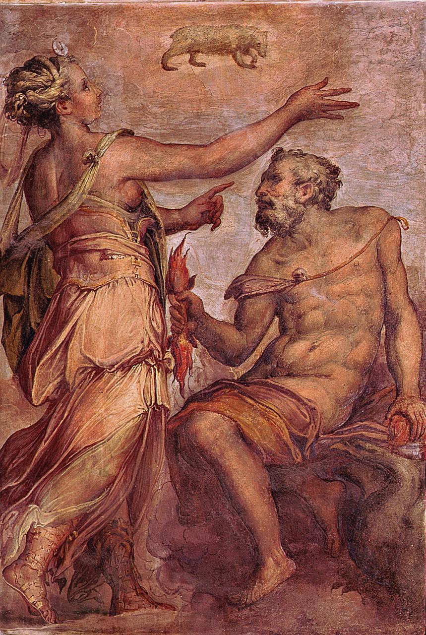 Giunone, Giove e Callisto (dipinto) di Gherardi Cristofano detto Doceno (sec. XVI)