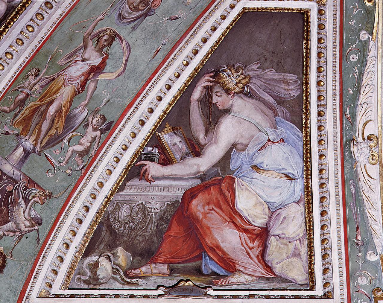 allegoria della Prudenza (dipinto) di Vasari Giorgio, Marchetti Marco detto Marco da Faenza (sec. XVI)