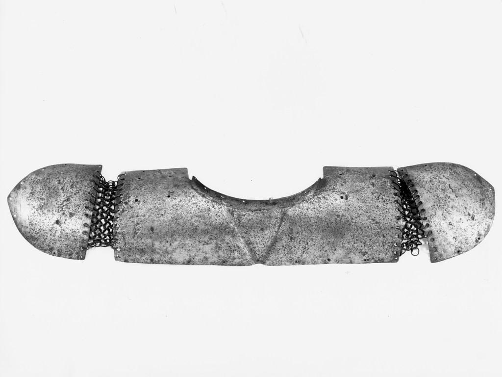 lama di scollo dorasale di corazza a maglia e piastre - korazin, elemento d'insieme - manifattura ottomana (sec. XVI)