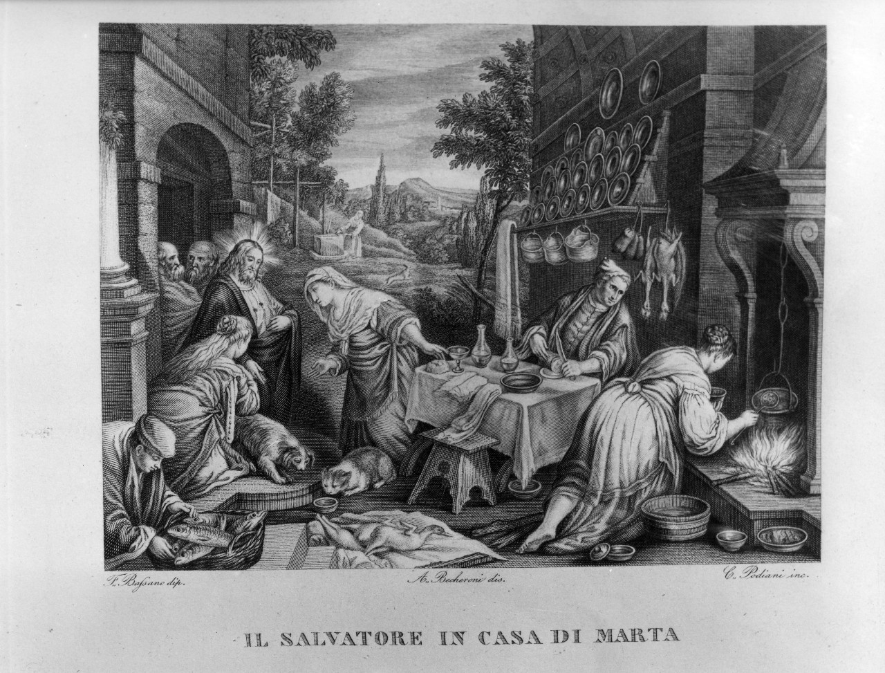 Salvatore in casa di Marta (stampa) di Becheroni Achille (attribuito), Podiani C (attribuito) (sec. XVIII)
