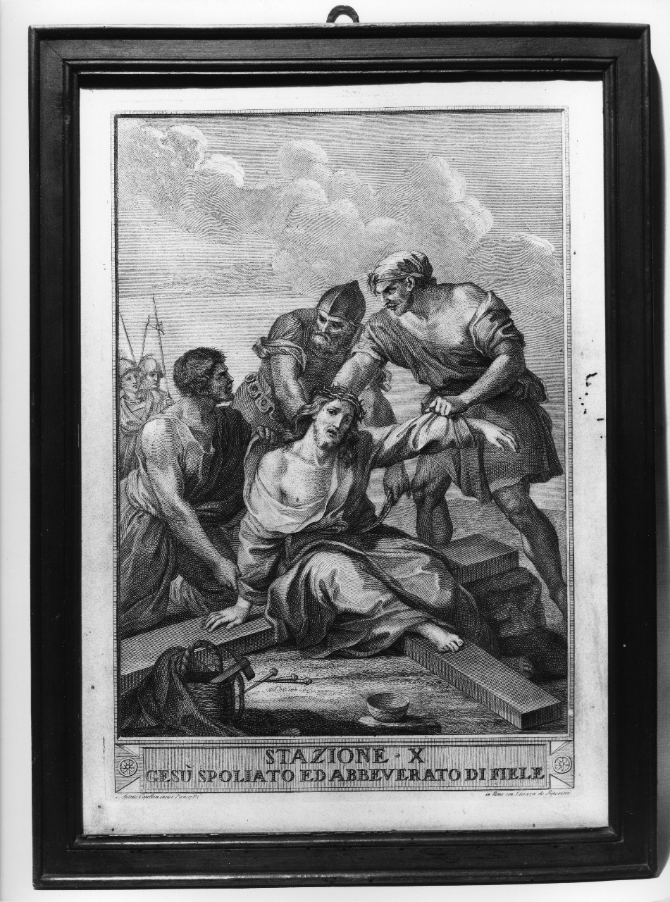 stazione X: Gesù spogliato e abbeverato di fiele (stampa, serie) di Capellan Antonio (attribuito) (sec. XVIII)