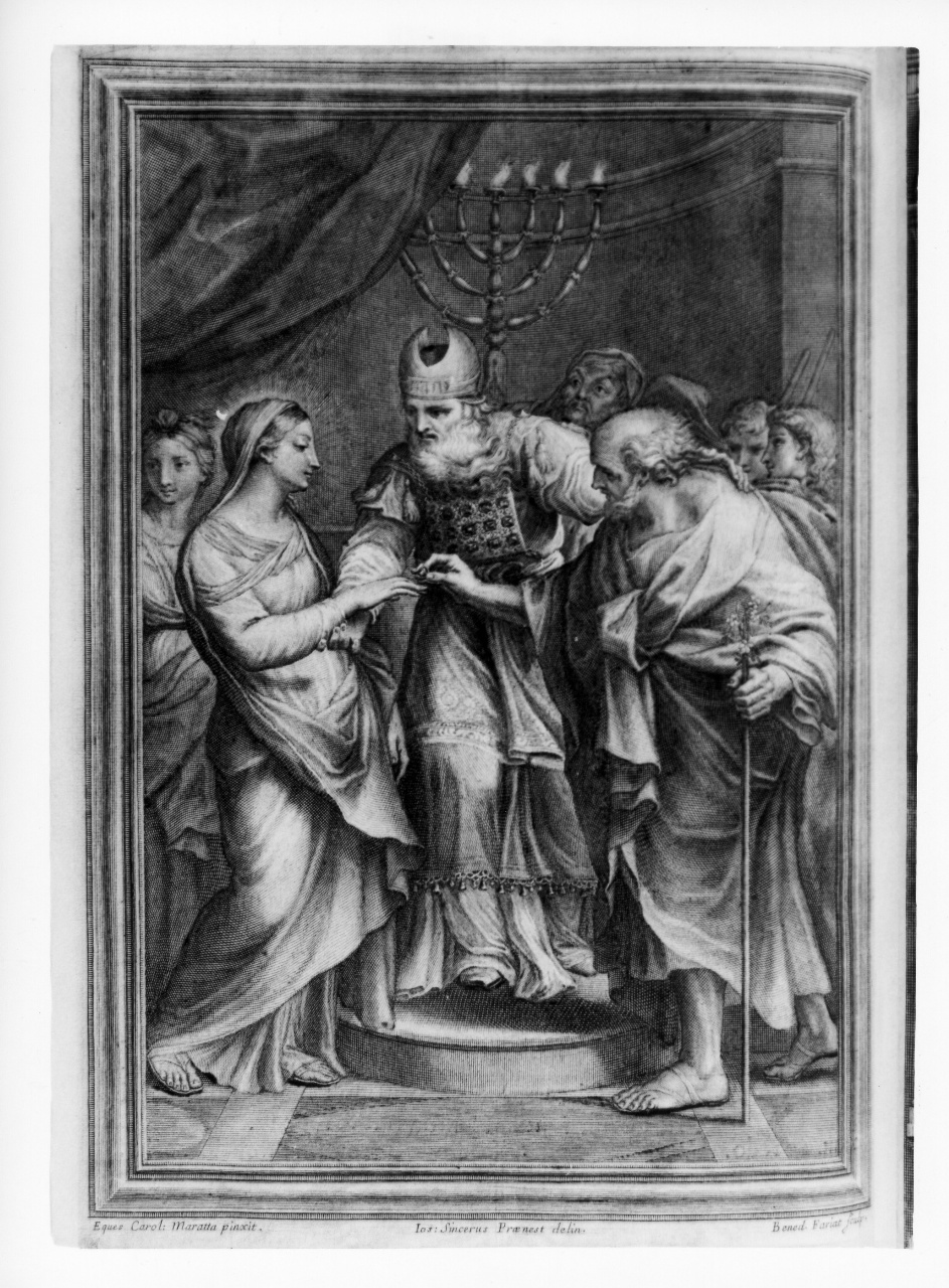 sposalizio di Maria Vergine (stampa) di Farjat Benoit, Sinceri Giuseppe, Maratta Carlo (primo quarto sec. XVIII)