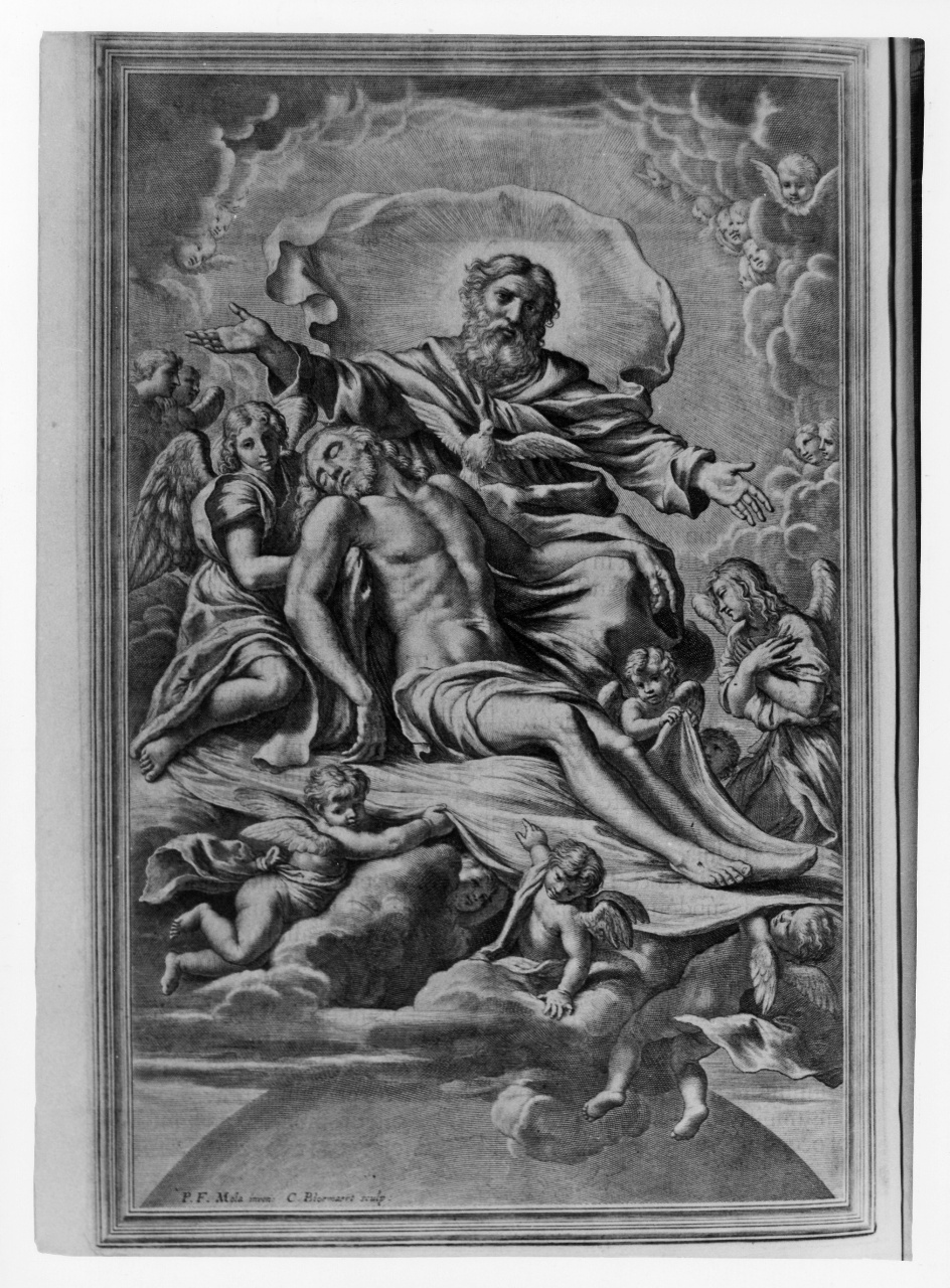 Trinità in gloria (stampa) di Bloemaert Cornelis, Mola Giovanni Battista (seconda metà sec. XVII)