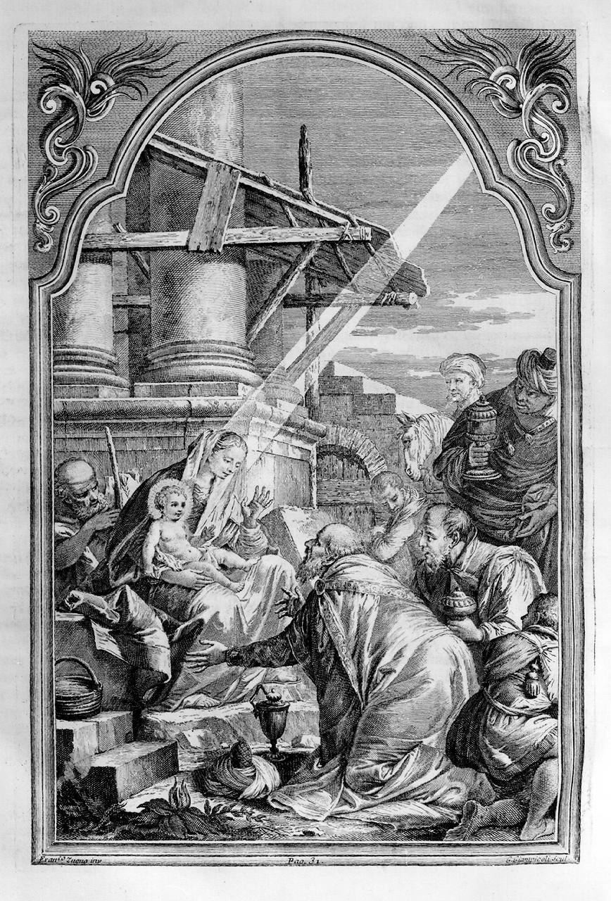 adorazione dei Re Magi (stampa) di Zugno Francesco, Giampiccoli Giuliano (sec. XVIII)