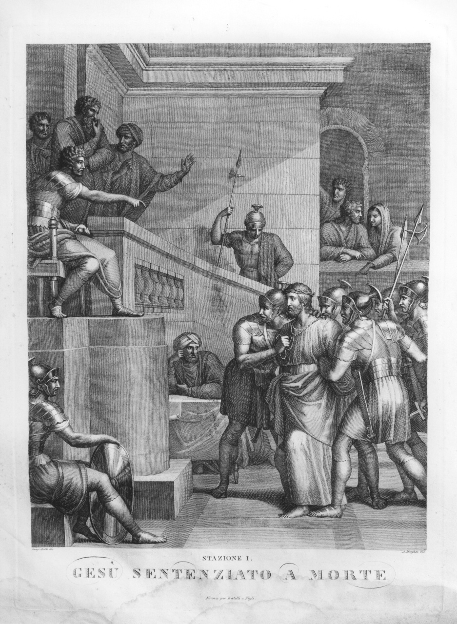 stazione I: Gesù condannato a morte (stampa) di Scotti Luigi, Morghen Antonio (secondo quarto sec. XIX)