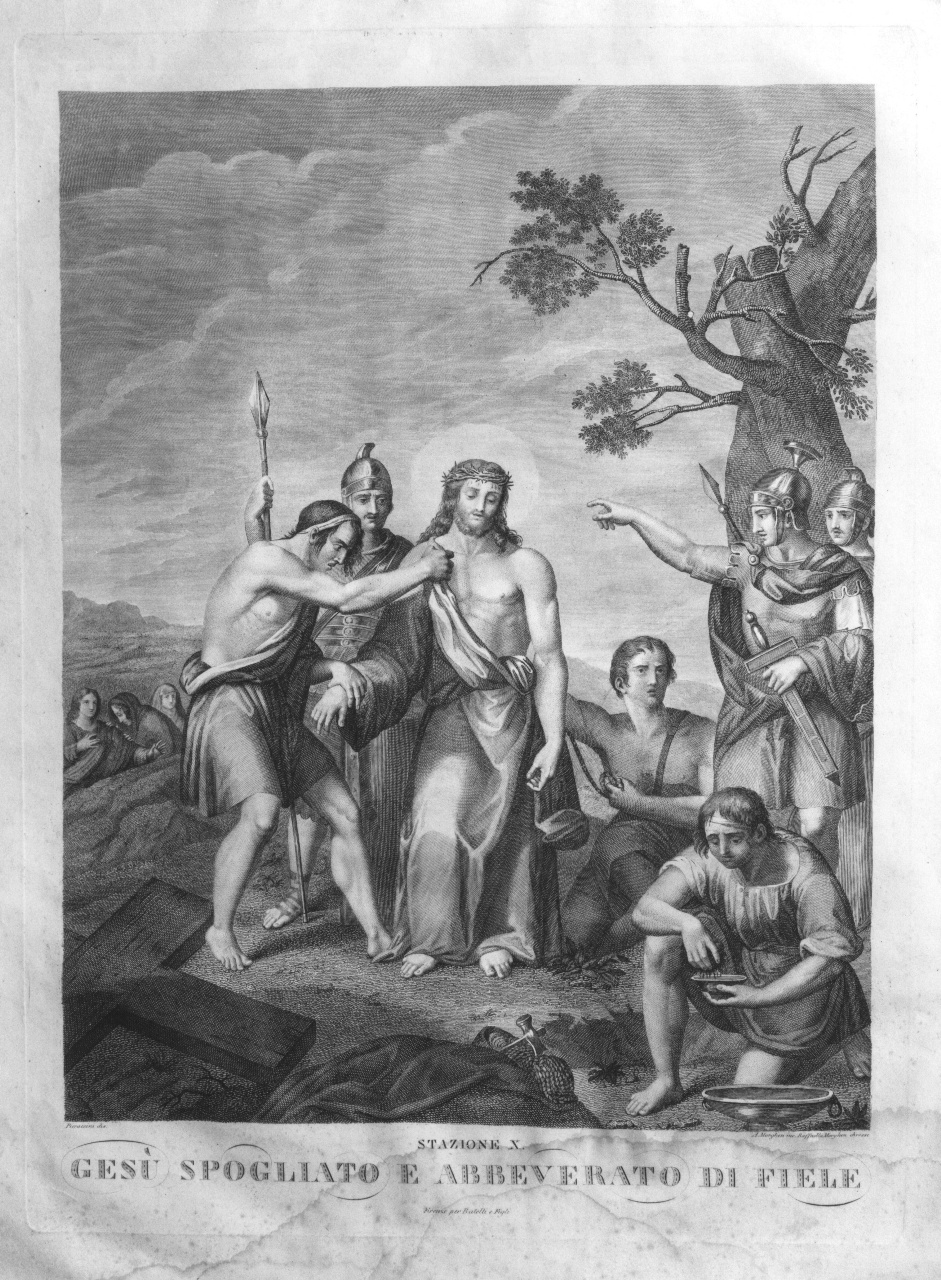 stazione X: Gesù spogliato e abbeverato di fiele (stampa) di Pieraccini Francesco, Morghen Antonio (secondo quarto sec. XIX)