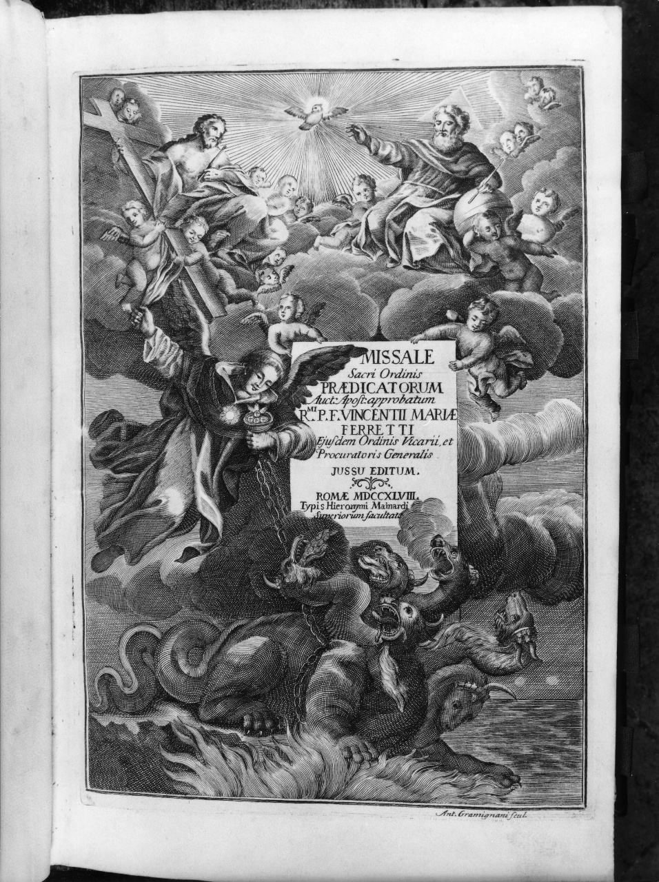 San Tommaso incatena un mostro diabolico (stampa) di Gramignani Antonio (secondo quarto sec. XVIII)