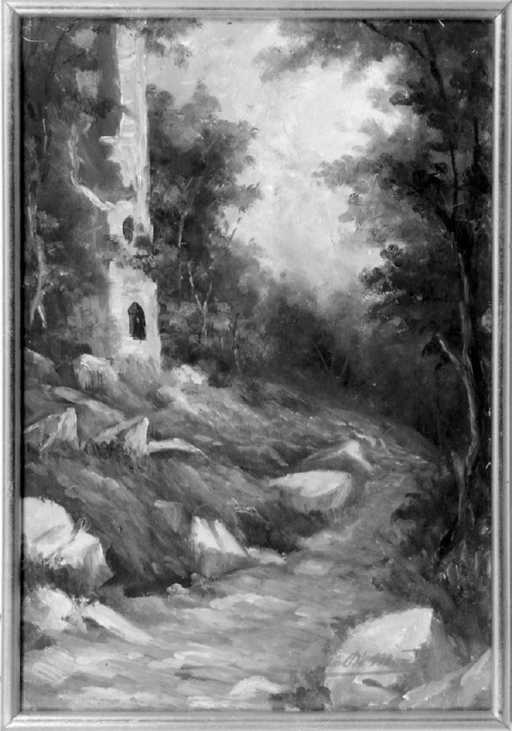 Maremma - Alberese - La torre della bella Marsiglia, paesaggio con rovine (dipinto, opera isolata) di Di Martino Mario (sec. XX)