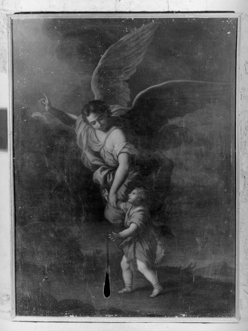 angelo custode che guida un bambino (dipinto) - ambito toscano (prima metà sec. XVIII)