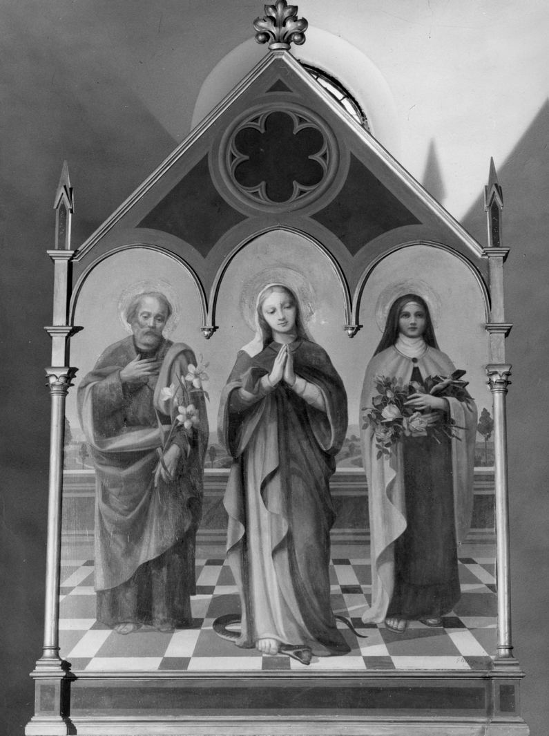 Madonna Immacolata con San Giuseppe e Santa (dipinto) di Pellegrini G (secondo quarto sec. XX)