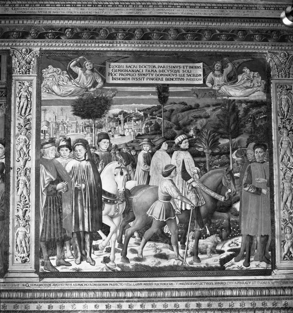 Sant'Agostino parte da Roma per recarsi a Milano (dipinto) di Benozzo di Lese detto Benozzo Gozzoli (attribuito) (sec. XV)
