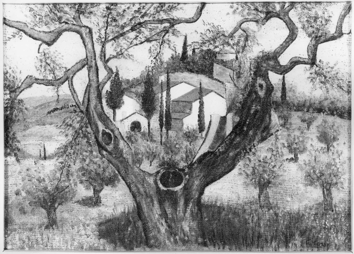 paesaggio con alberi (dipinto) - ambito italiano (sec. XX)