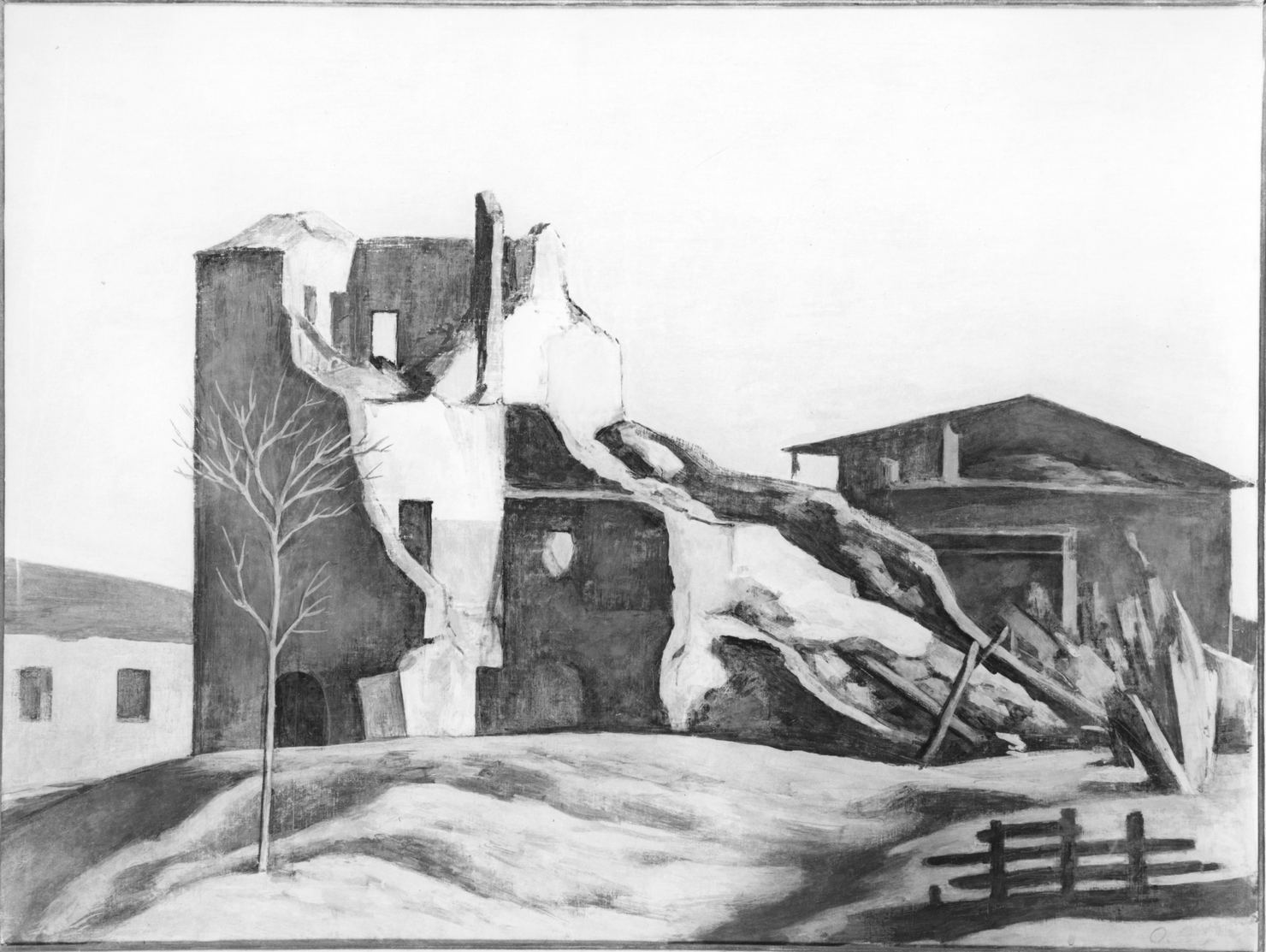 Rovine - Casa Bombardata. Poggibonsi 29, paesaggio con rovine (dipinto) - ambito italiano (sec. XX)