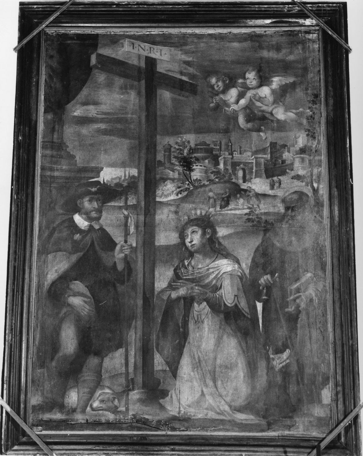 Sant'Elena, San Rocco e Sant'Antonio abate adorano la croce (dipinto, opera isolata) - ambito senese (prima metà sec. XVII)
