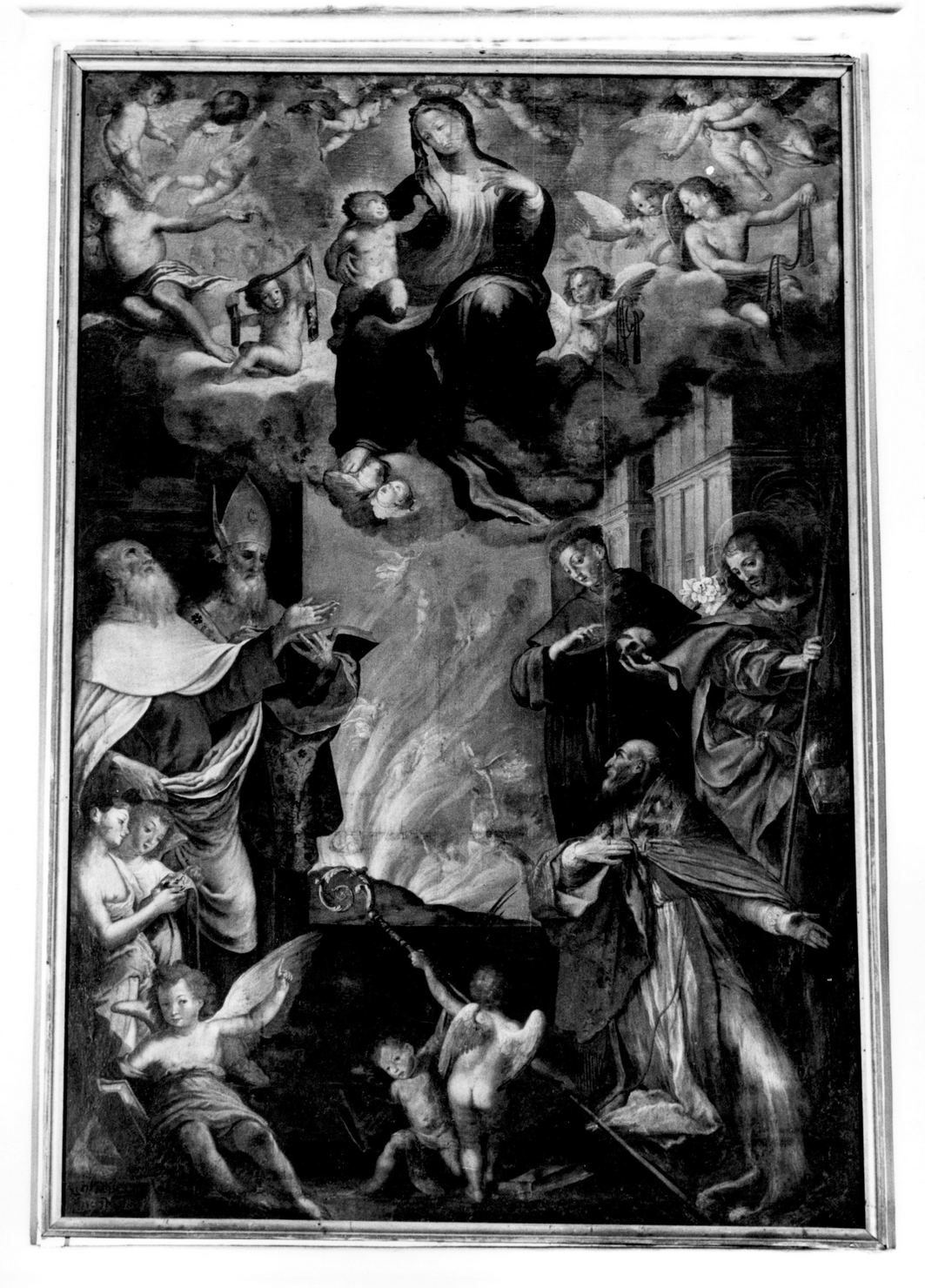 San Gregorio intercede presso la Madonna del Carmine per le Anime del Purgatorio (dipinto) di Nasini Francesco (sec. XVII)